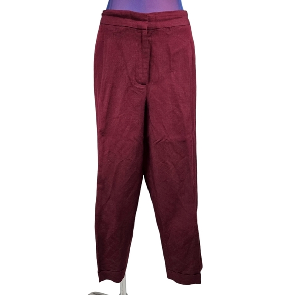 Talbots Signature Burgundy Linen Blend Cropped Pants‎ Size 16 Women's L59 - Picture 3 of 11